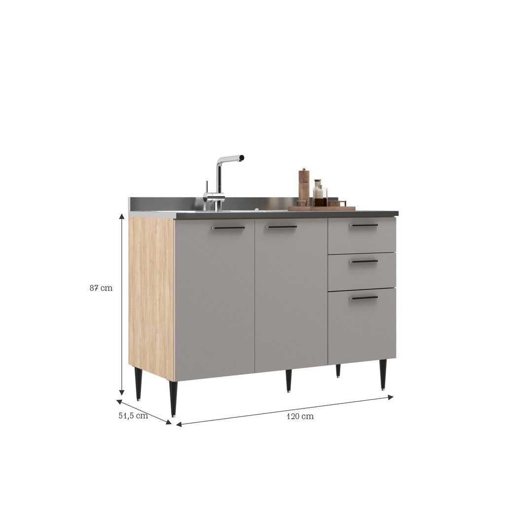 Base cocina Amalia 2 puertas 3 cajones 120cm