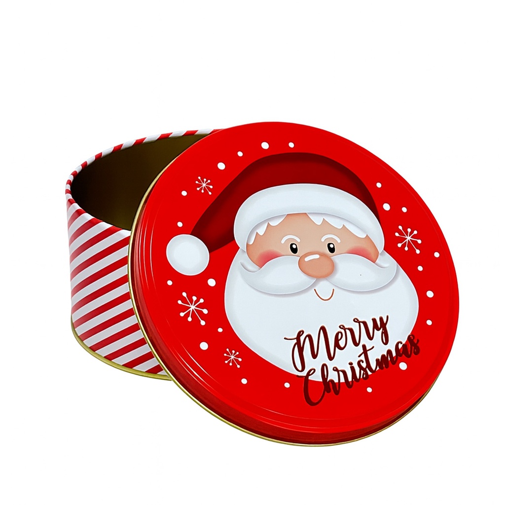 Caja lata navidad redonda pascuero rojo 17cm