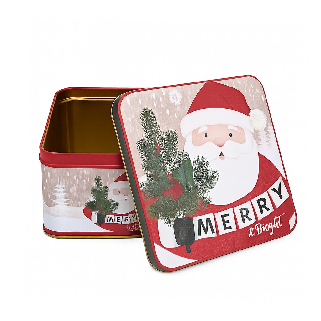 Caja lata navidad cuadrada pascuero 17cm