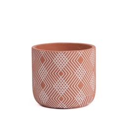[230005998] Macetero cerámica 12cm cemento rojo con lineas